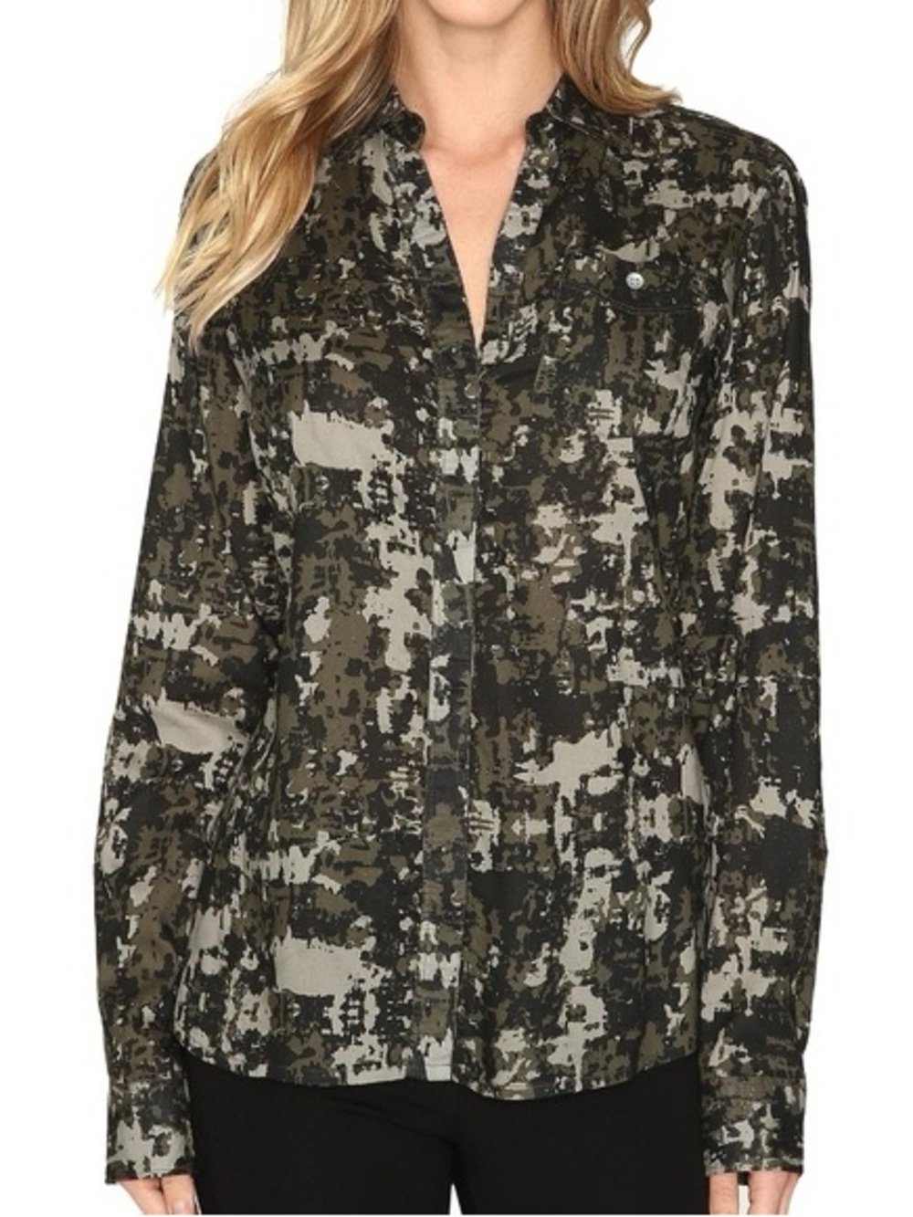 JAG Jeans Camo Print Button Down Blouse Womens S Green Military Utility Gorpcore